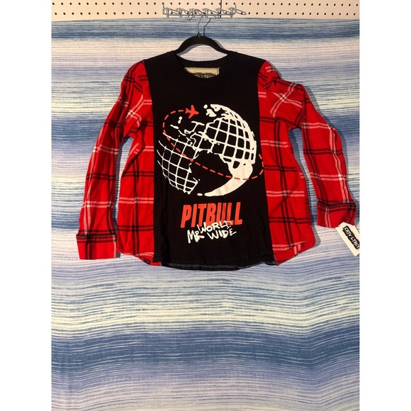 CRTV LTRC Other - Upcycled Pitbull Mr World Wide Flannel Hybrid Tee Black Red Plaid Unisex Small